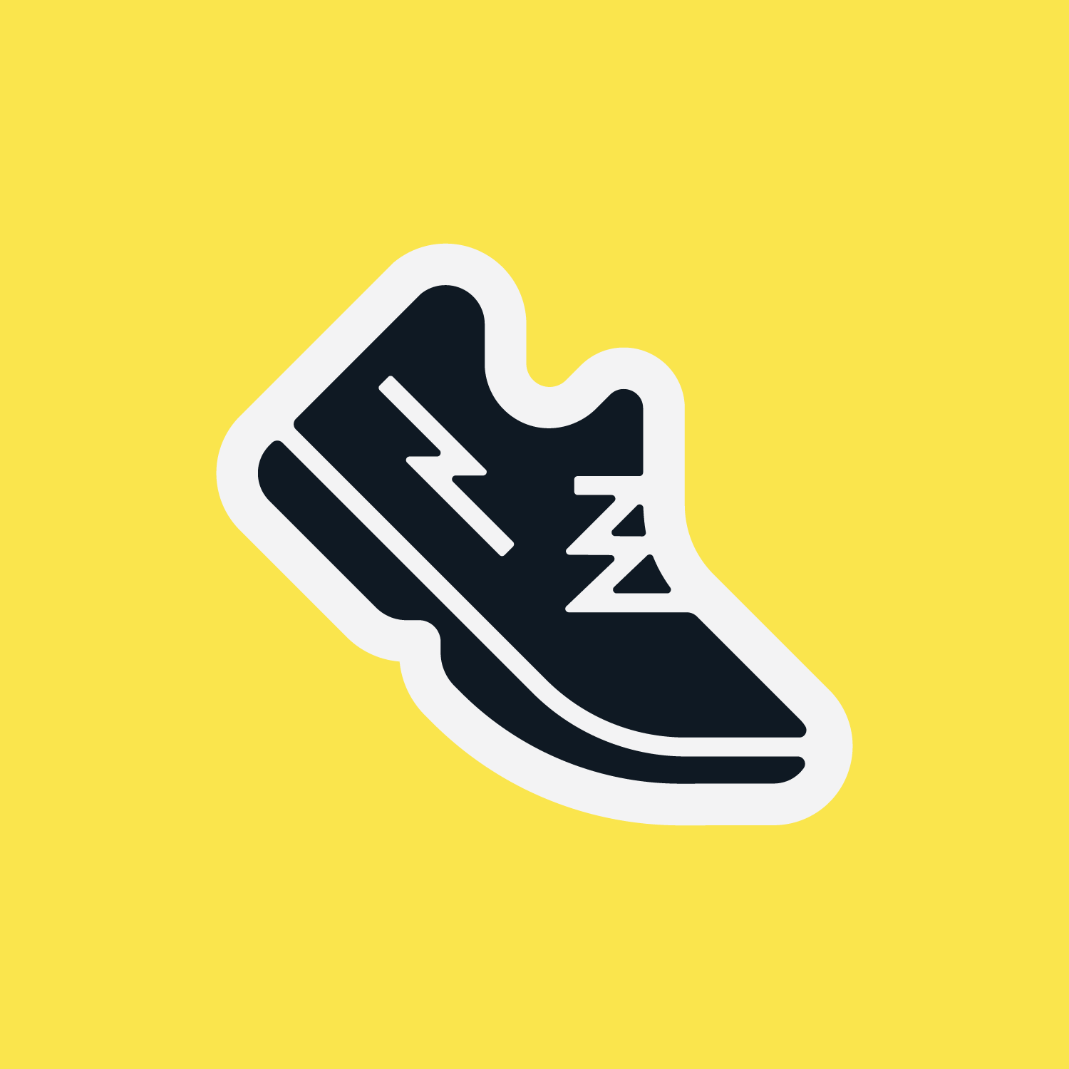 GIF displaying three black and white Back Bay Run Club stickers of a sneaker, sunshine and peace sign