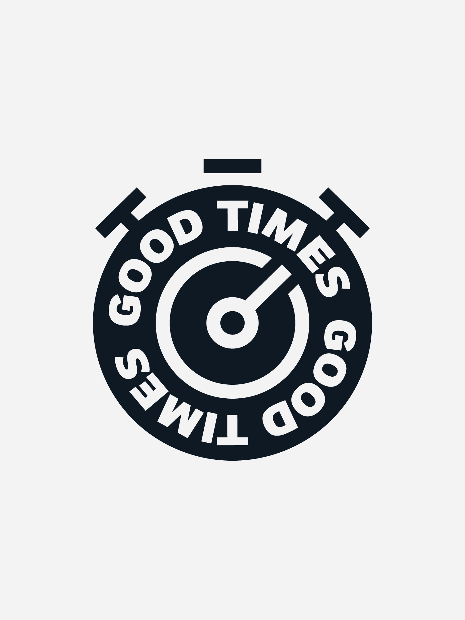 Black Back Bay Run Club 'Good Times' stopwatch on a light grey background