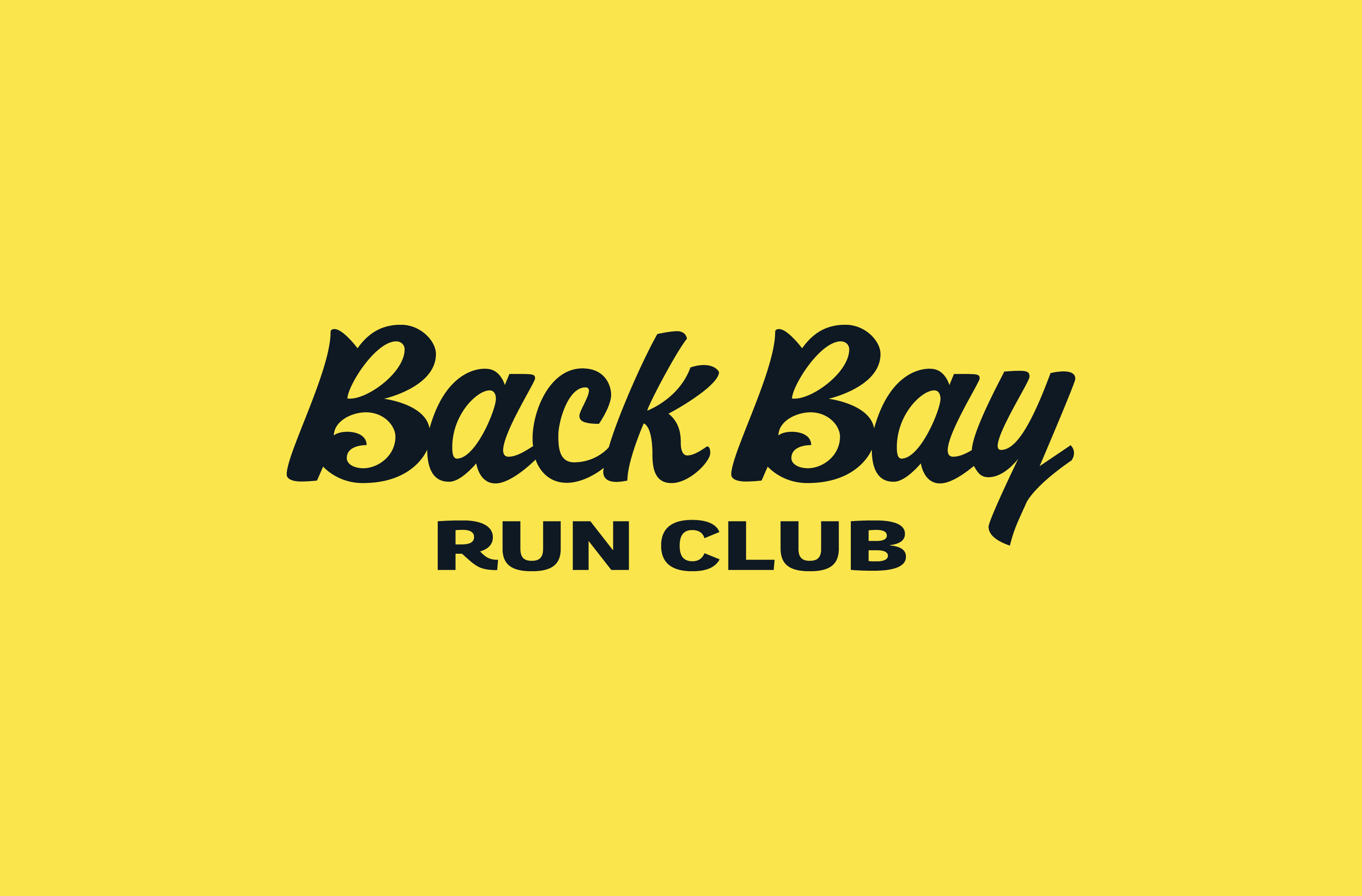 Black Back Bay Run Club script wordmark on a yellow background