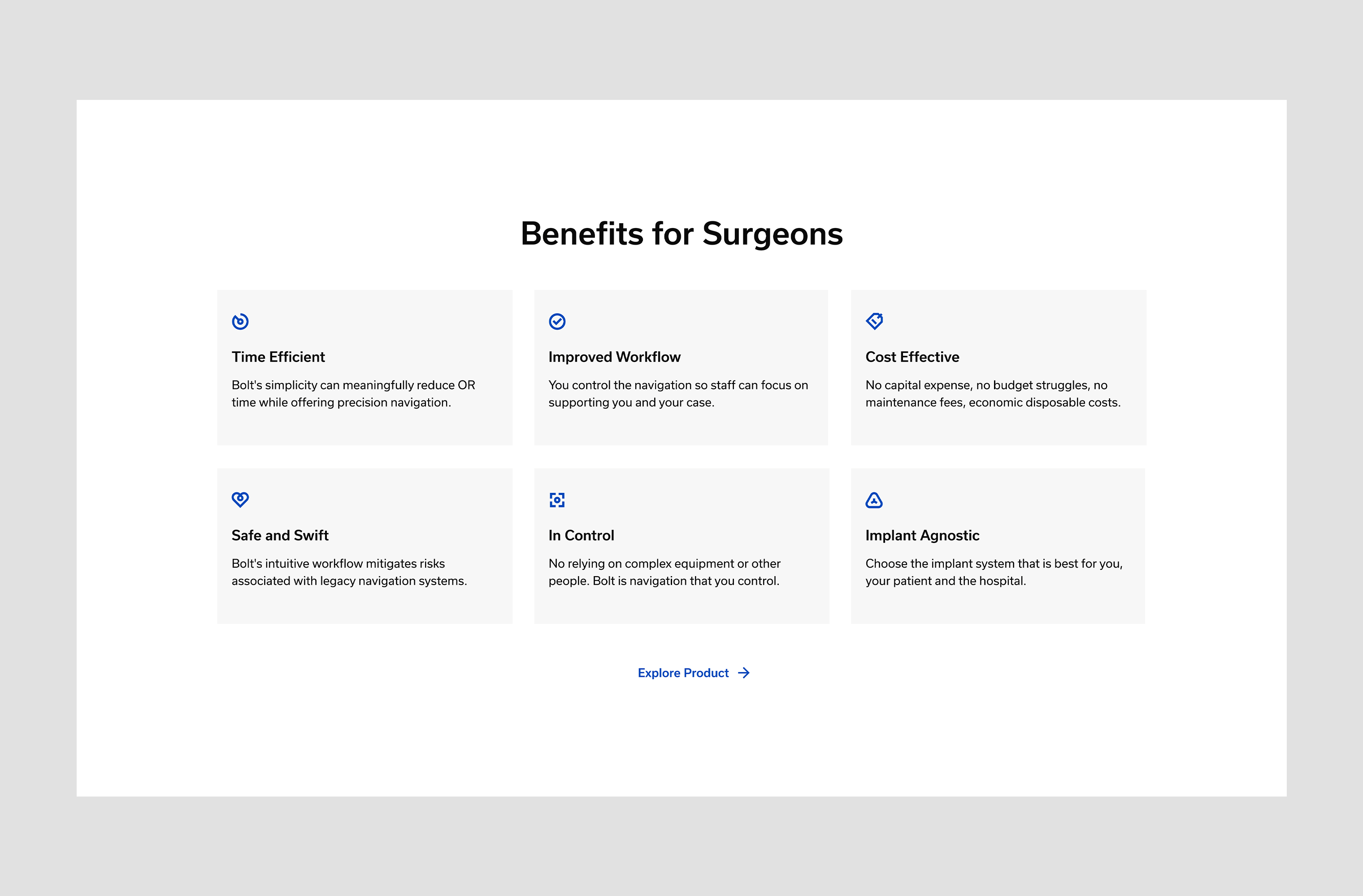Desktop 'Benefits' component for the Bolt website