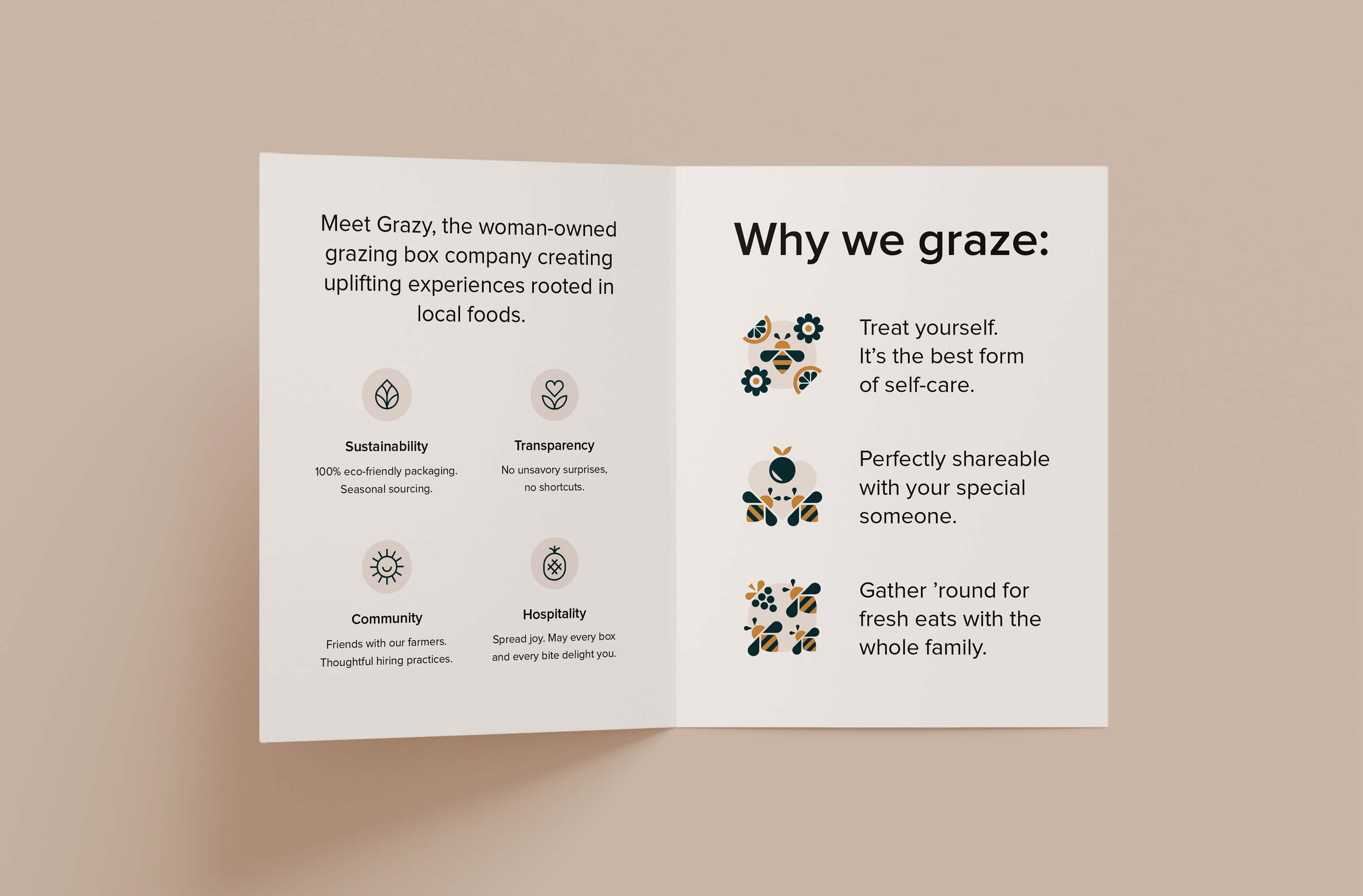 Inside spread of the bifold Grazy booklet