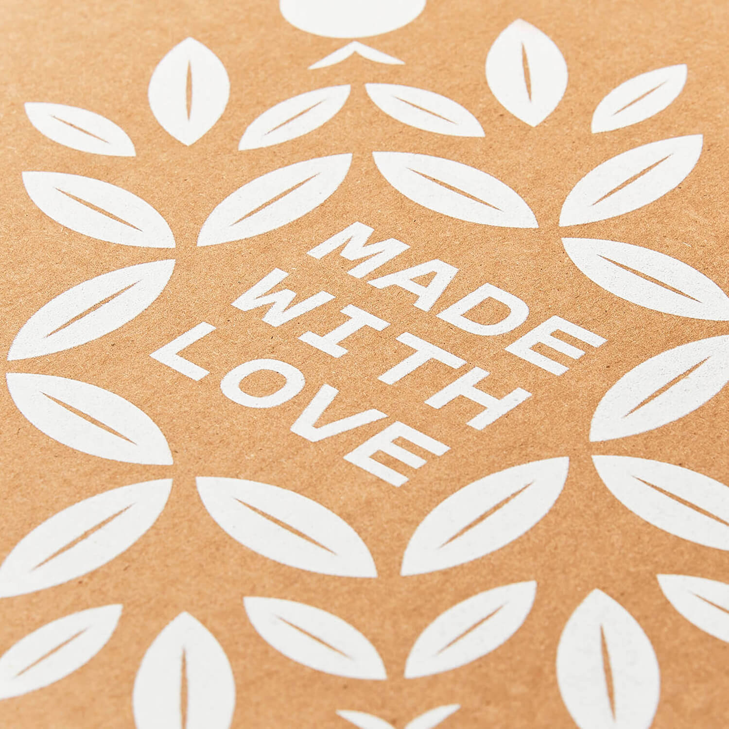 Close-up of 'Made With Love' surrounded by a leafy pattern on the interior lid of the Grazy box