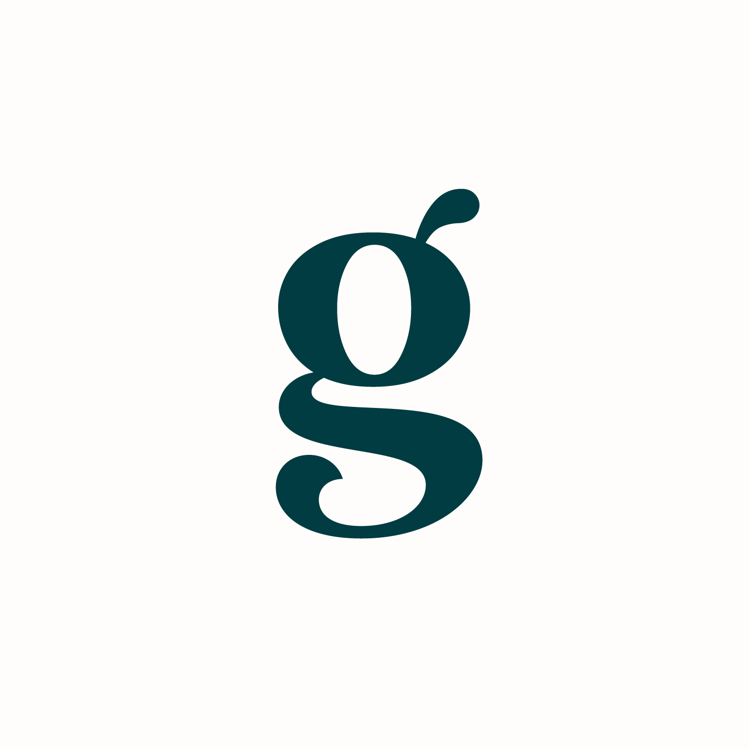 Teal 'g' monogram on a white background for Grazy
