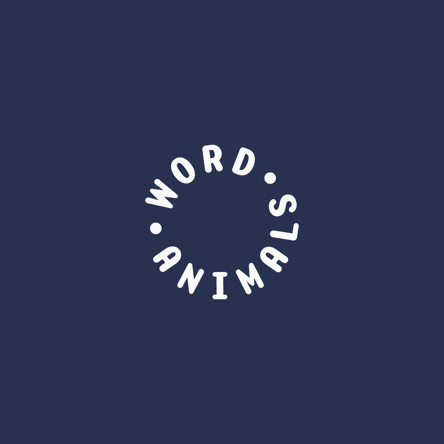 White circular Word Animals badge on a blue background