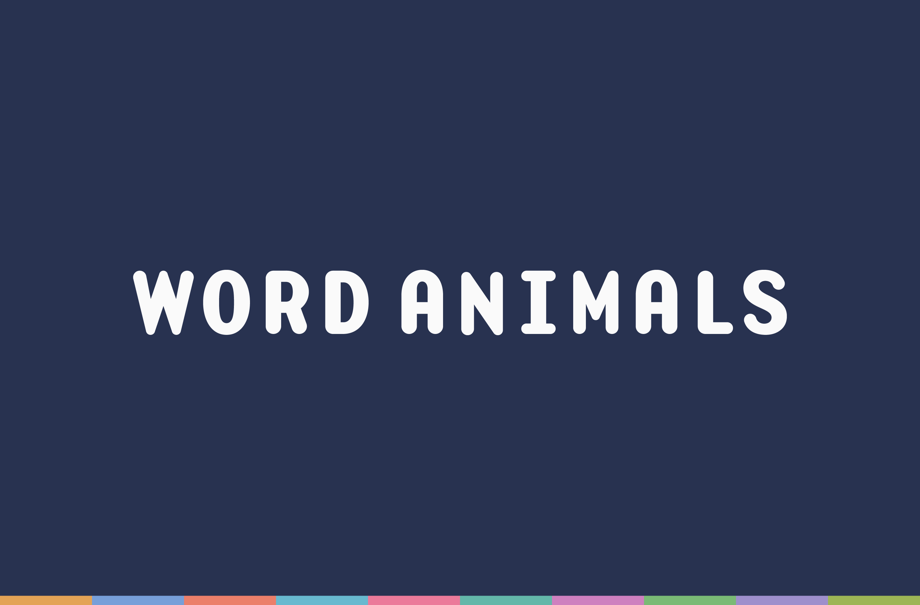 White Word Animals wordmark on a blue background