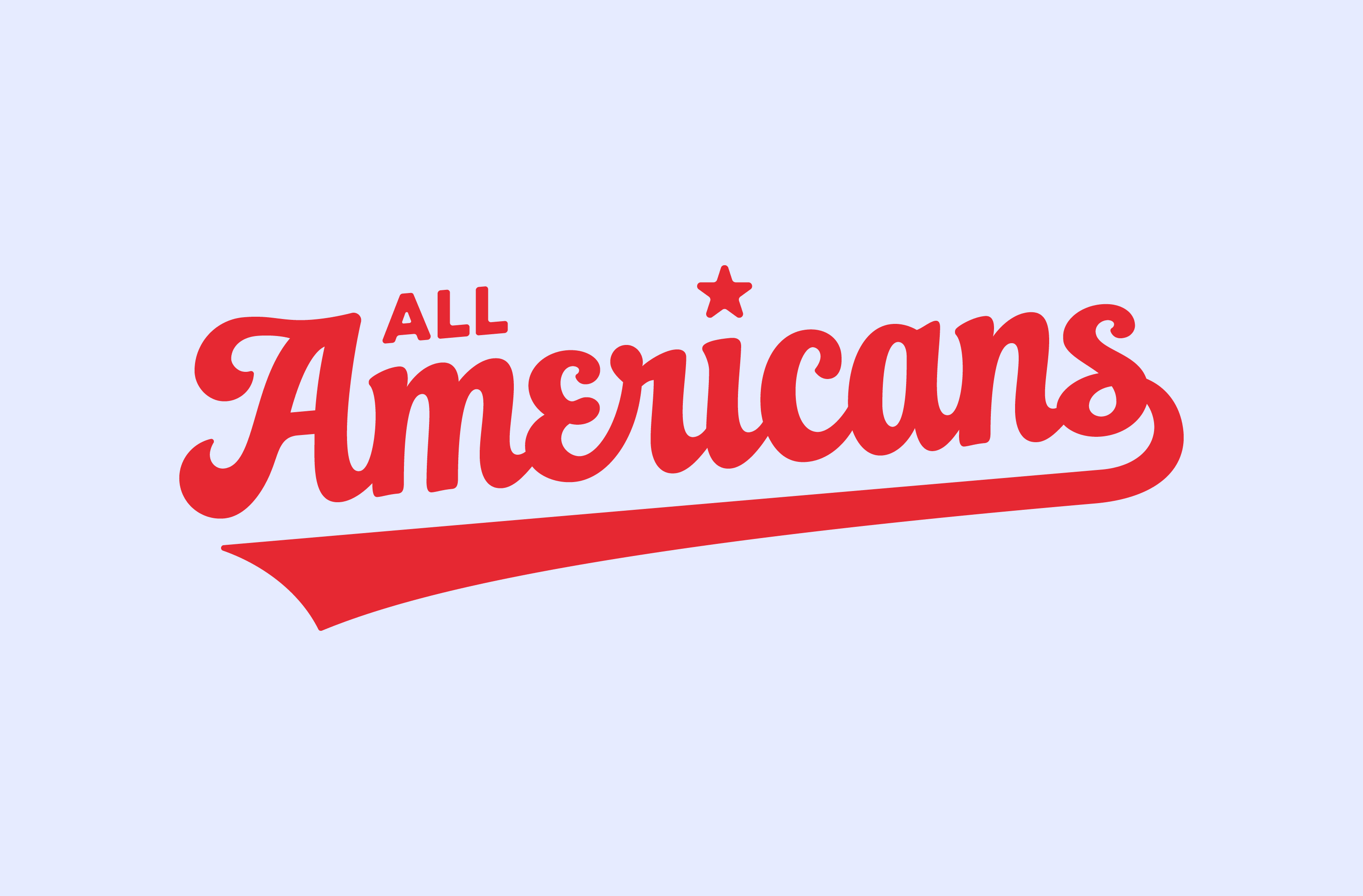 Red All Americans wordmark on a light blue background