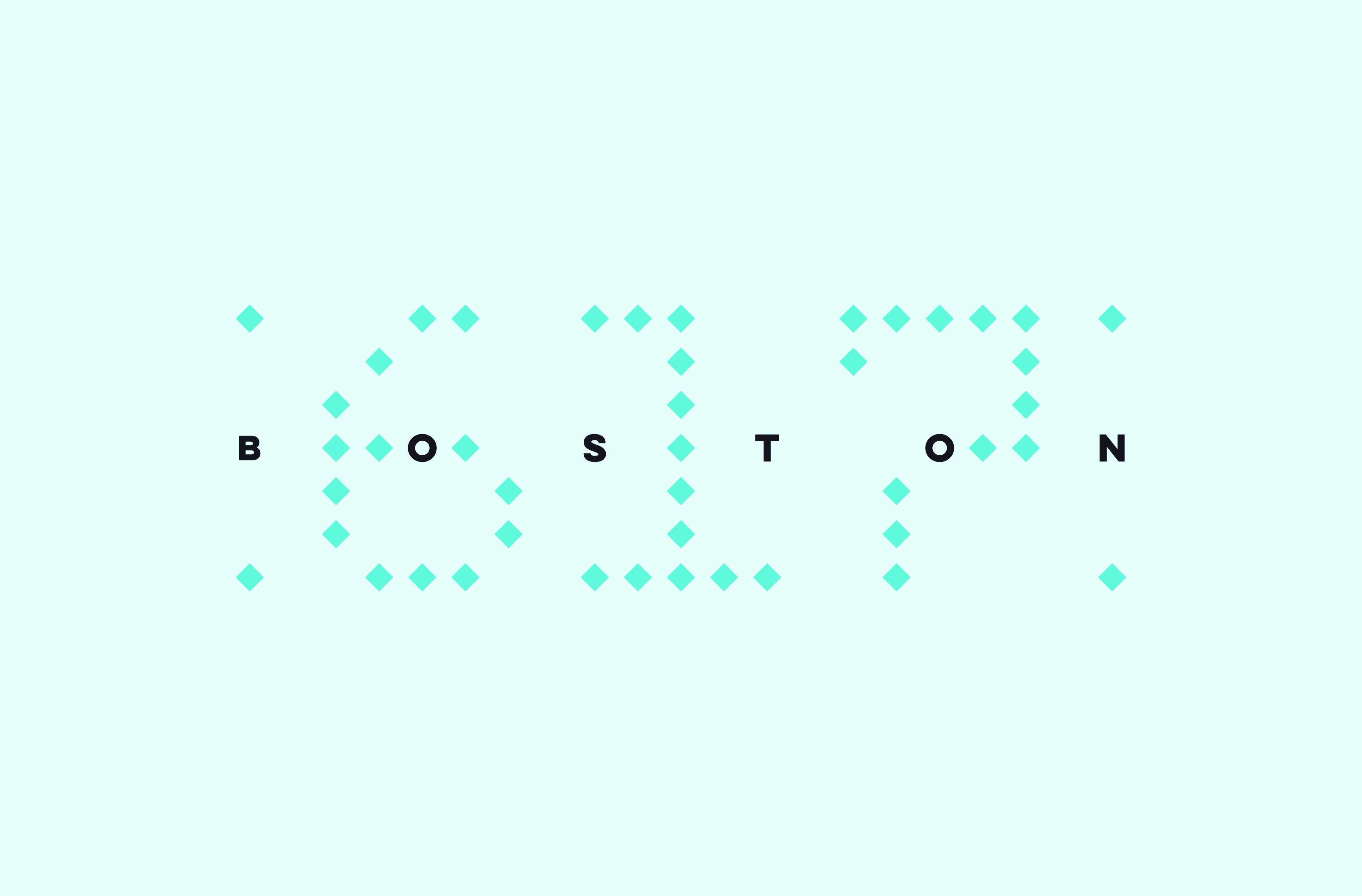 Dot-matrix graphic spelling Boston with the 617 area code in mint green on a light mint background