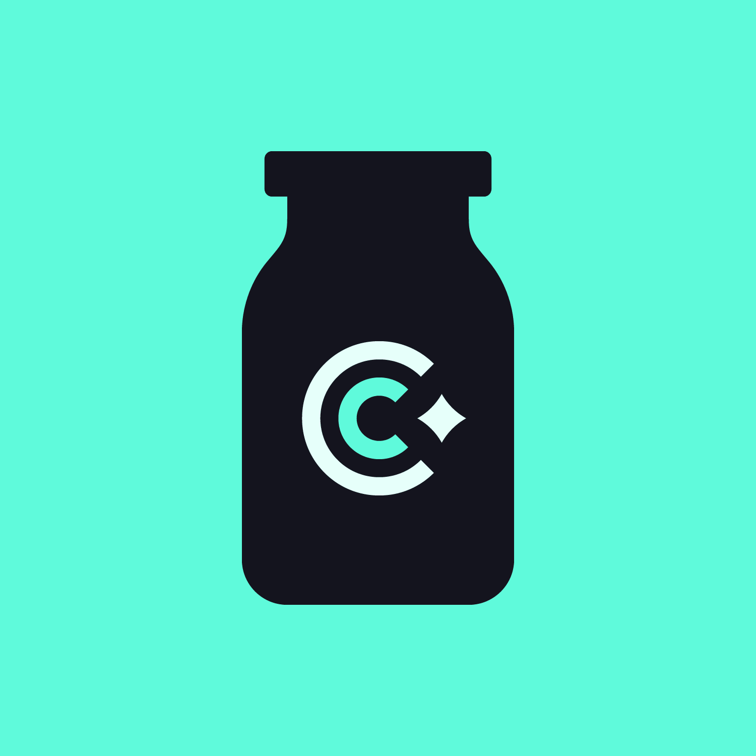 Charcoal Condiments Club jar logo with a CC monogram on a mint green background