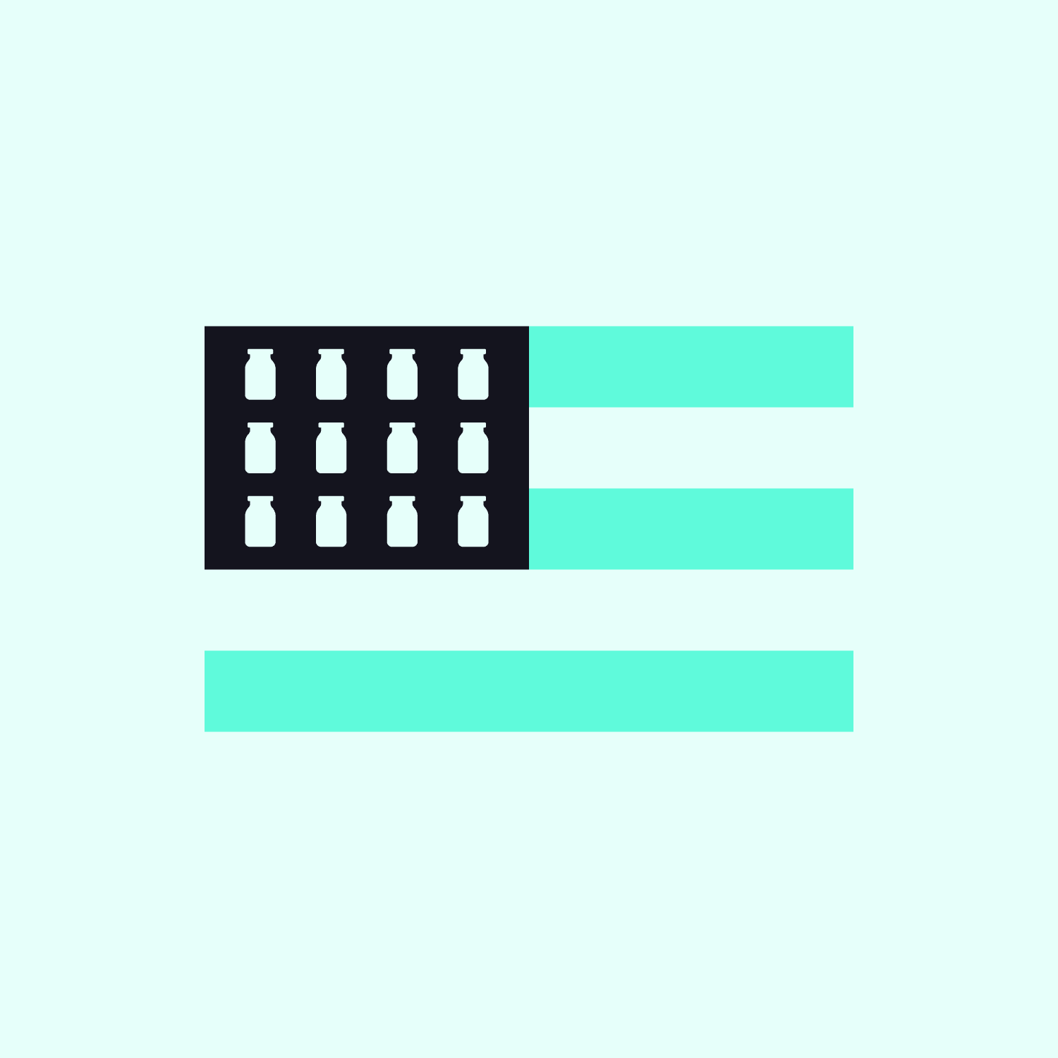 Condiments Club flag featuring jars instead of stars on a light mint background