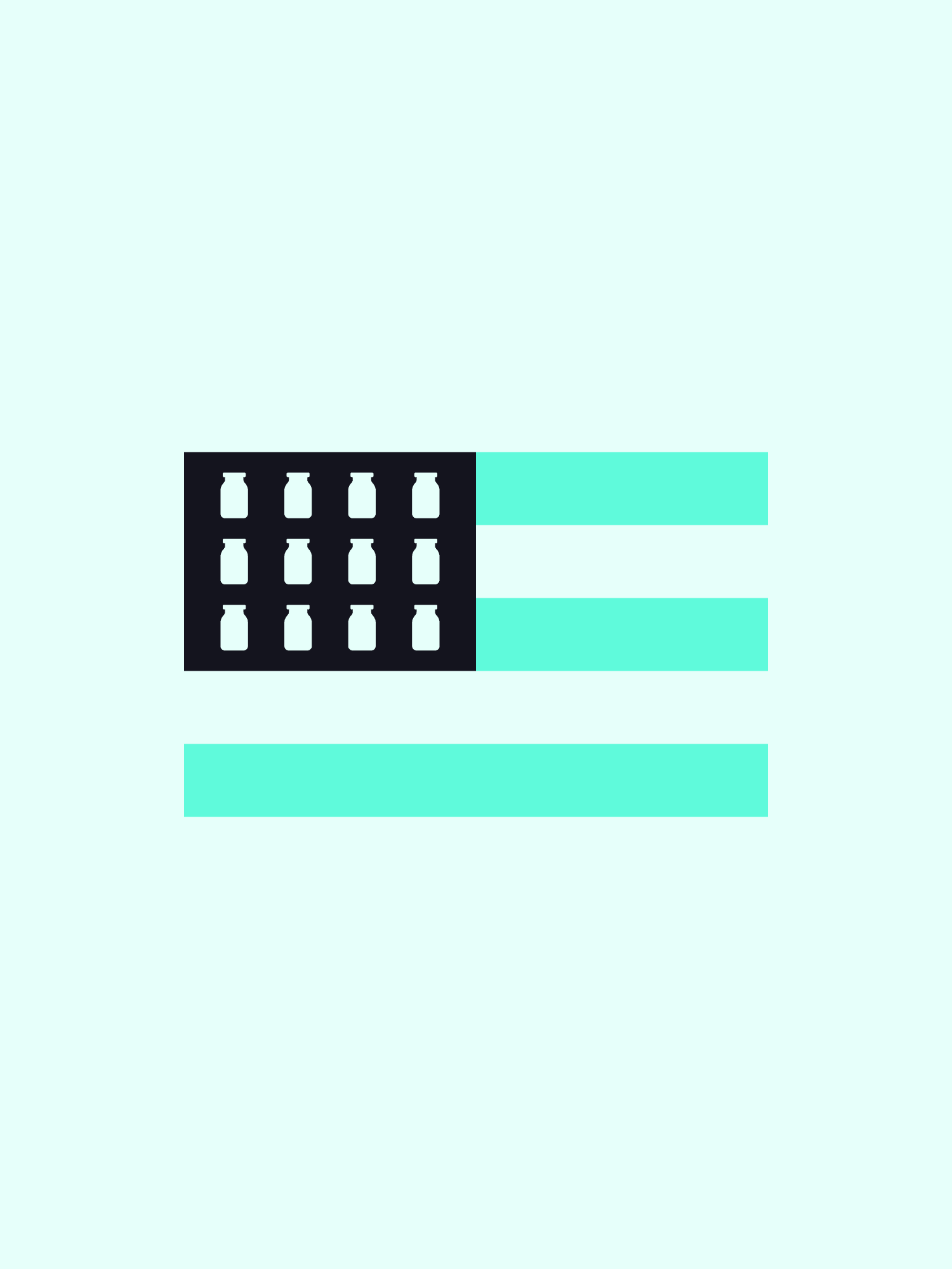 Condiments Club flag featuring jars instead of stars on a light mint background