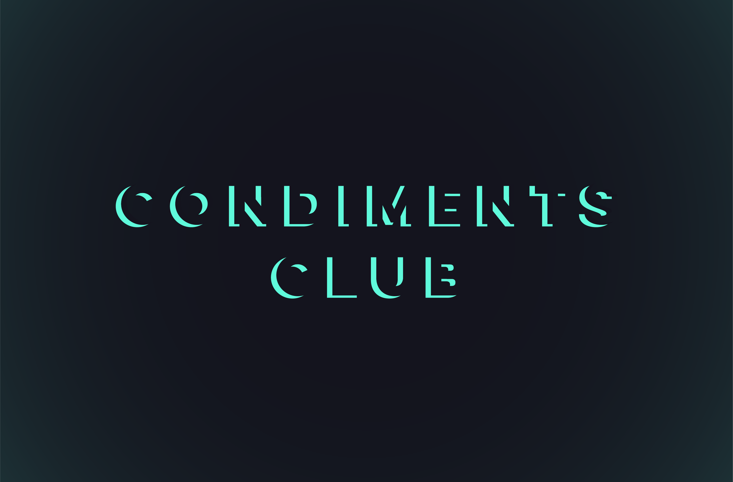 Mint green Condiments Club wordmark on a charcoal background