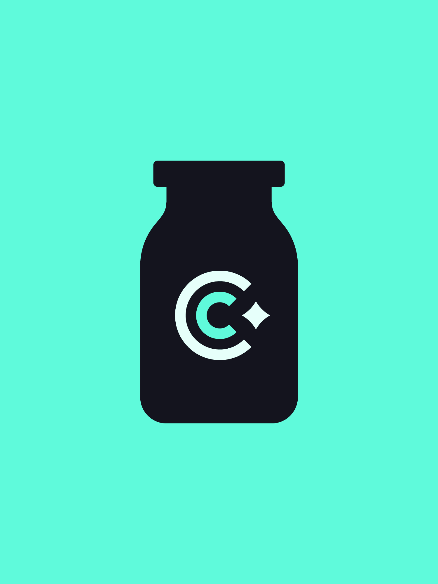 Charcoal Condiments Club jar logo with a CC monogram on a mint green background