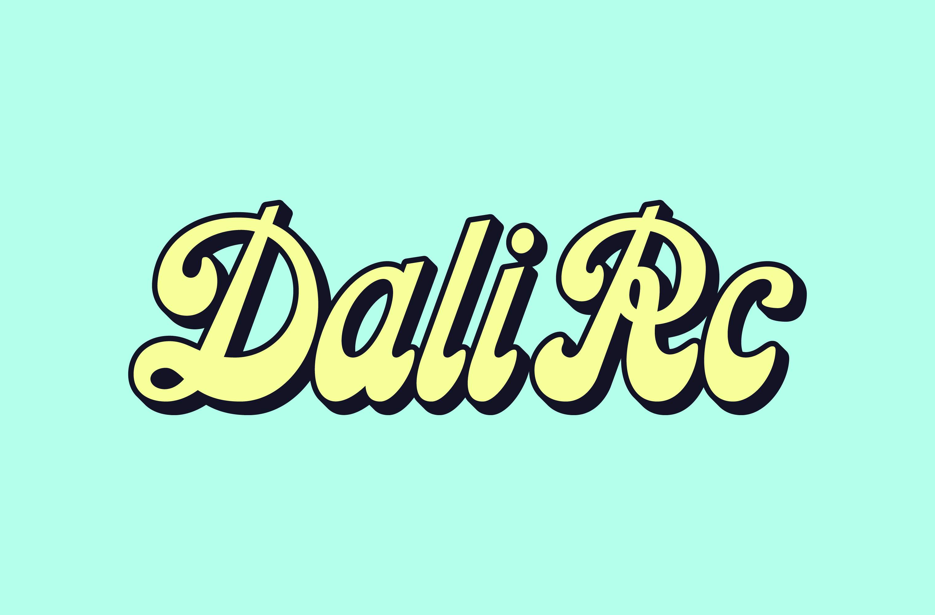 Yellow DALI RC script wordmark on a bright green background