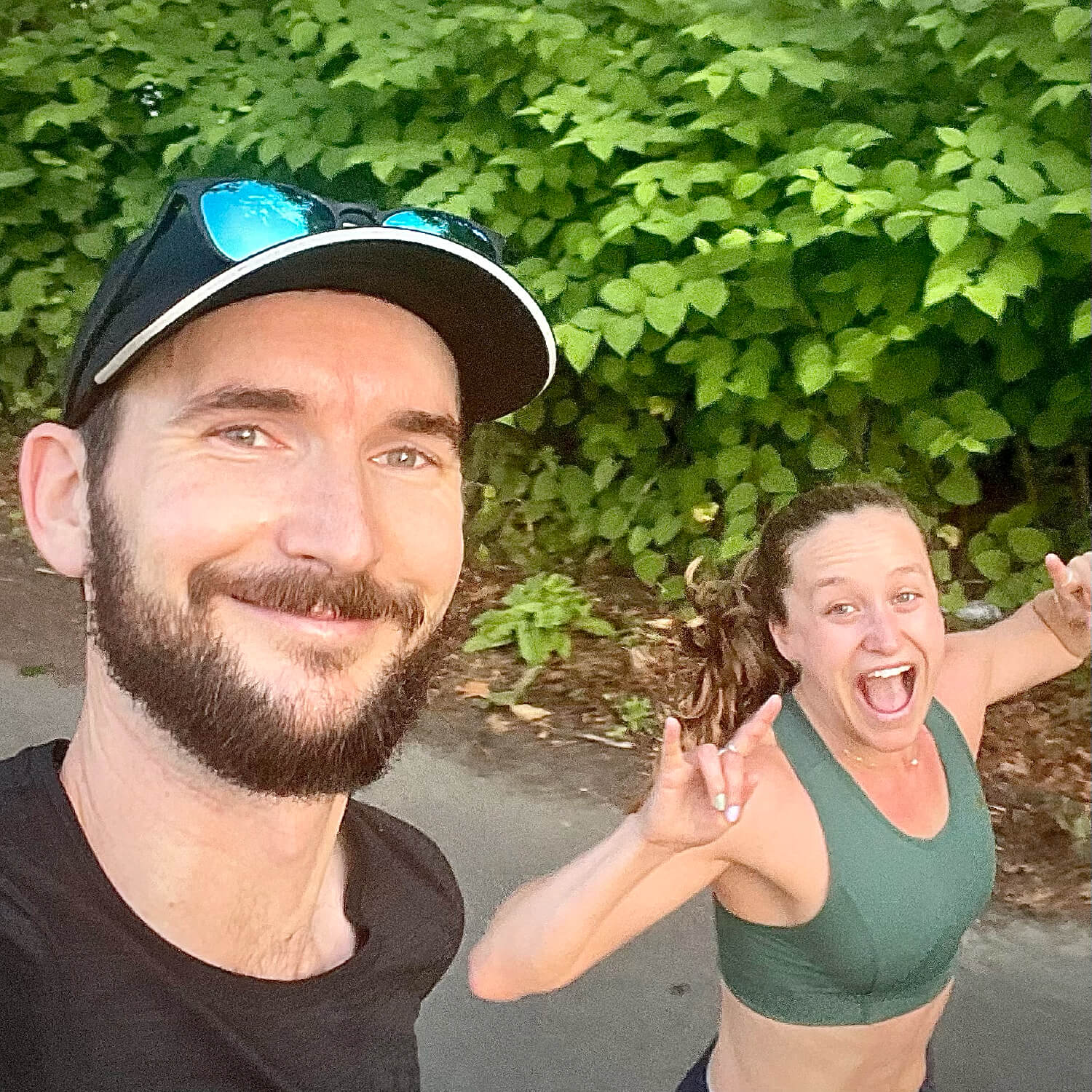 Dan and Aleta mid-selfie on a run together