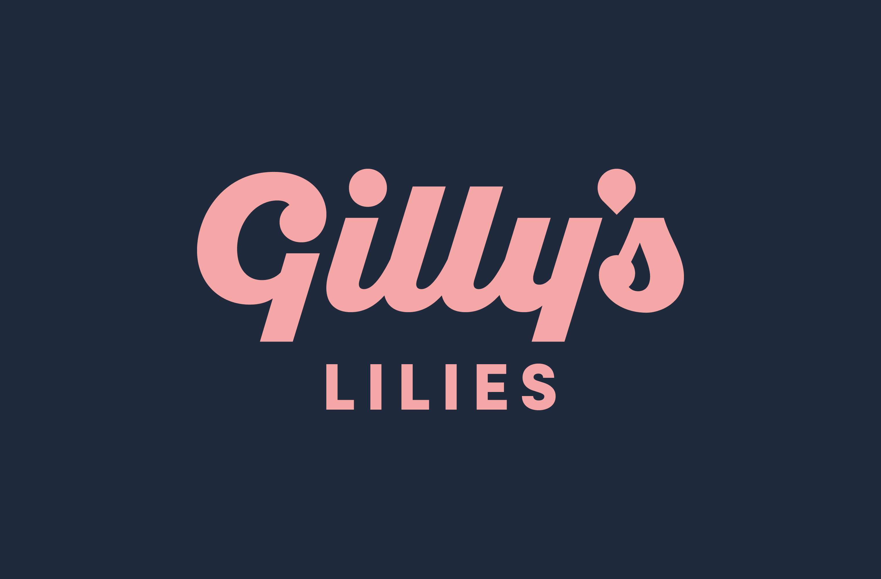 Coral Gilly's Lilies wordmark on a navy background
