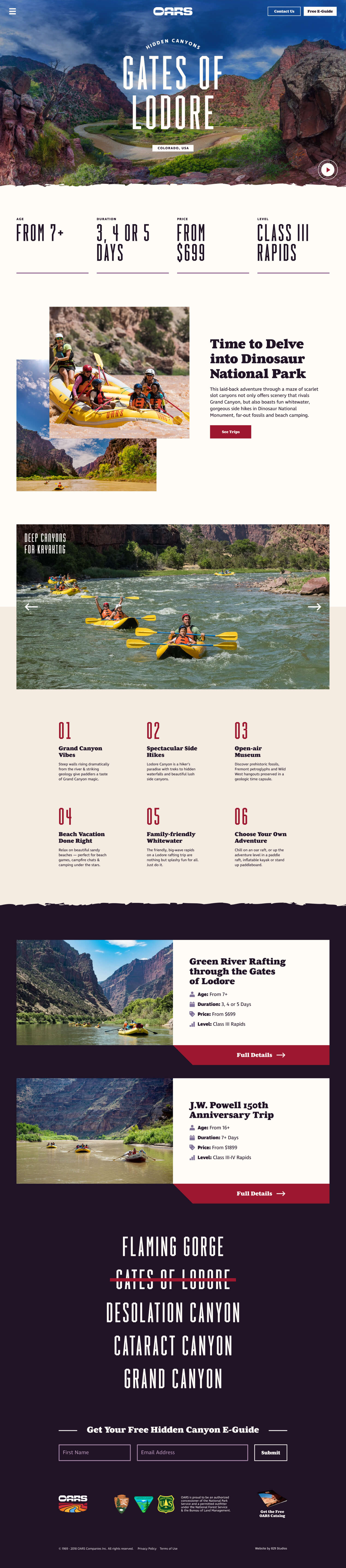 Desktop Gates of Lodore trip page for the Hidden Canyons microsite