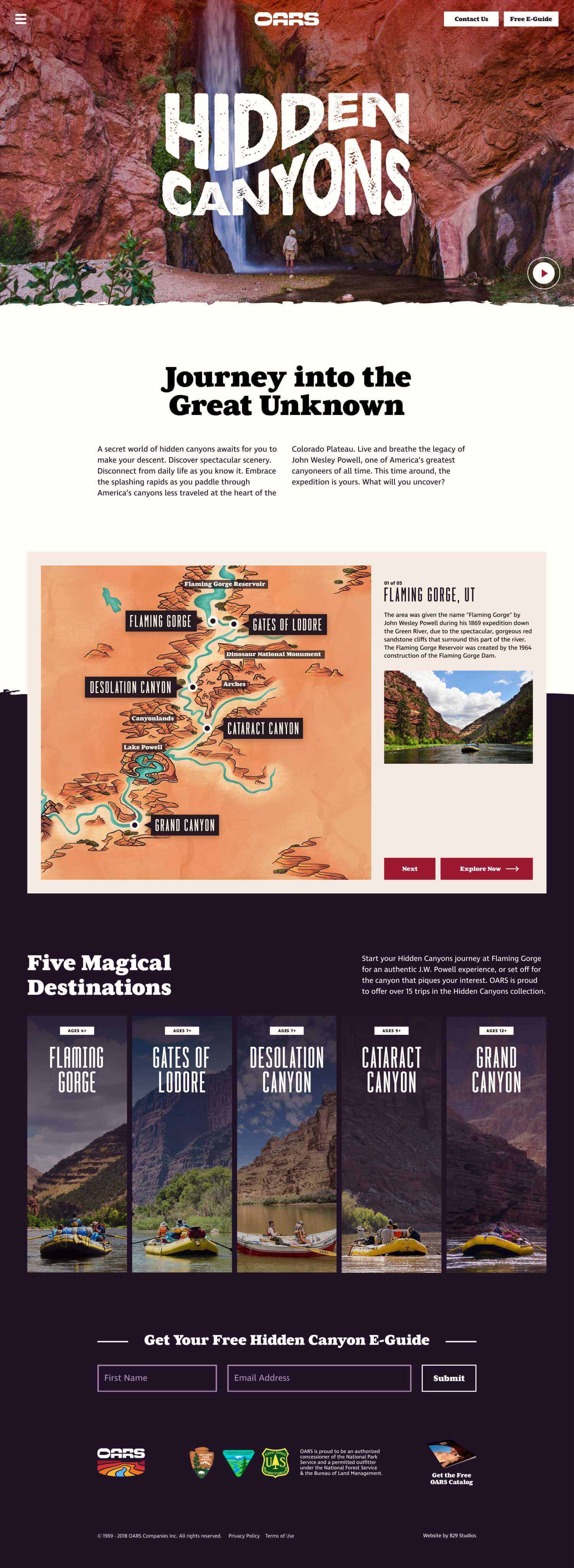 Desktop homepage for the Hidden Canyons microsite