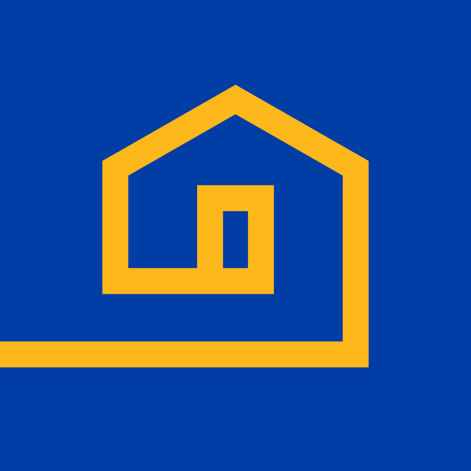 Yellow Heading Home house symbol on a blue background