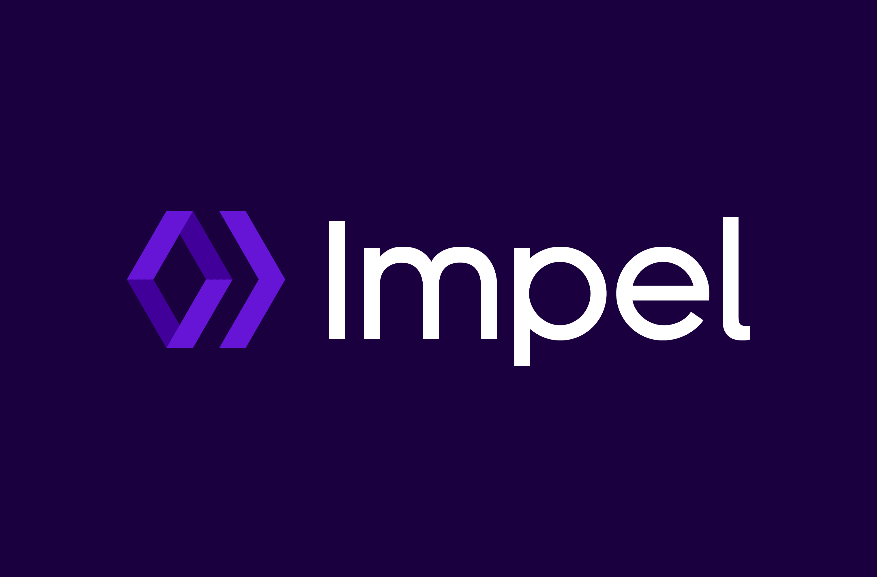 White Impel logo with a purple chevron symbol on a deep purple background